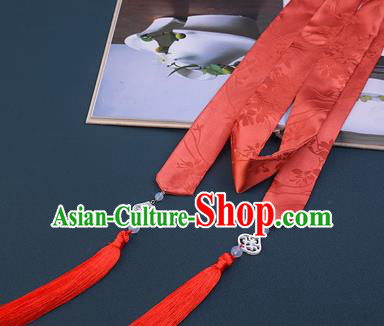 Chinese Traditional Hanfu Red Silk Hairband Hair Accessories Handmade Hair Rope Tassel Hair Clasp for Women