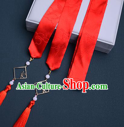 Chinese Traditional Cloud Pattern Hanfu Red Silk Hairband Hair Accessories Handmade Hair Rope Tassel Hair Clasp for Women