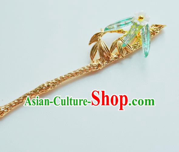 Handmade Chinese Golden Bamboo Hair Clip Traditional Hair Accessories Ancient Hanfu Classical Hairpins for Women