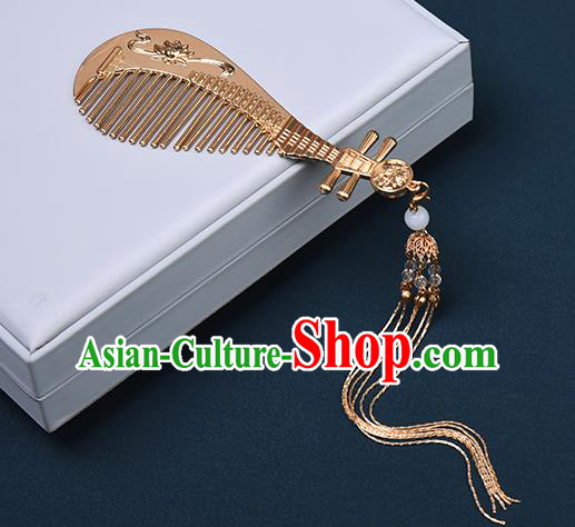 Chinese Traditional Hanfu Tassel Hair Comb Hair Accessories Handmade Tang Dynasty Golden Hairpins for Women