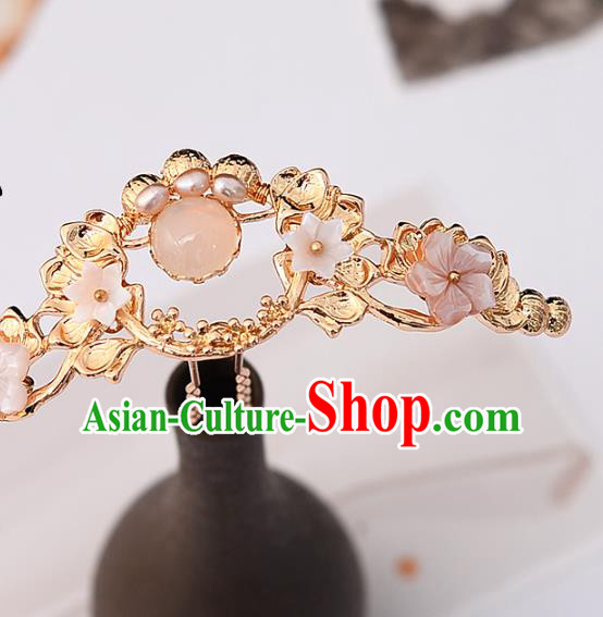 Handmade Chinese Classical Golden Lotus Hair Crown Traditional Hair Accessories Ancient Hanfu Pearls Hairpins for Women