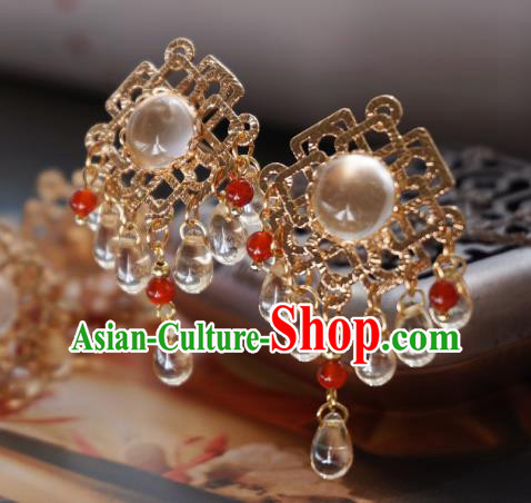 Handmade Chinese Crystal Hair Clip Traditional Hair Accessories Ancient Tang Dynasty Court Golden Hairpins for Women