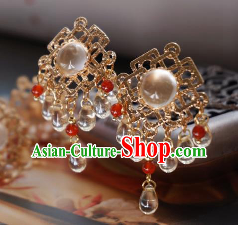 Handmade Chinese Crystal Hair Clip Traditional Hair Accessories Ancient Tang Dynasty Court Golden Hairpins for Women