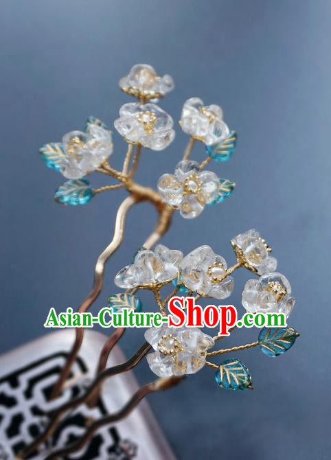 Handmade Chinese White Crystal Pear Flowers Hair Clip Traditional Hair Accessories Ancient Hairpins for Women