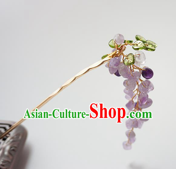 Handmade Chinese Hanfu Grape Hair Clip Traditional Hair Accessories Ancient Amethyst Tassel Hairpins for Women