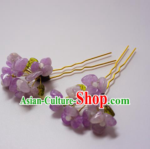 Handmade Chinese Hanfu Hair Clip Traditional Hair Accessories Ancient Amethyst Flowers Hairpins for Women