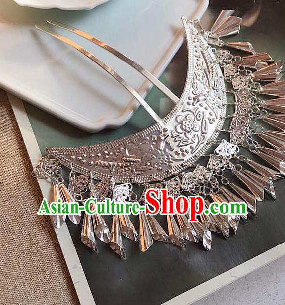 Handmade Chinese Miao Nationality Hair Clip Traditional Hair Accessories Ancient Princess Tassel Argent Hairpins for Women