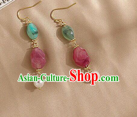 Chinese Handmade Hanfu Stone Earrings Traditional Ear Jewelry Accessories Classical Song Dynasty Eardrop for Women