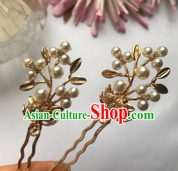 Handmade Chinese Tang Dynasty Golden Hair Clip Traditional Hair Accessories Ancient Empress Hairpins for Women