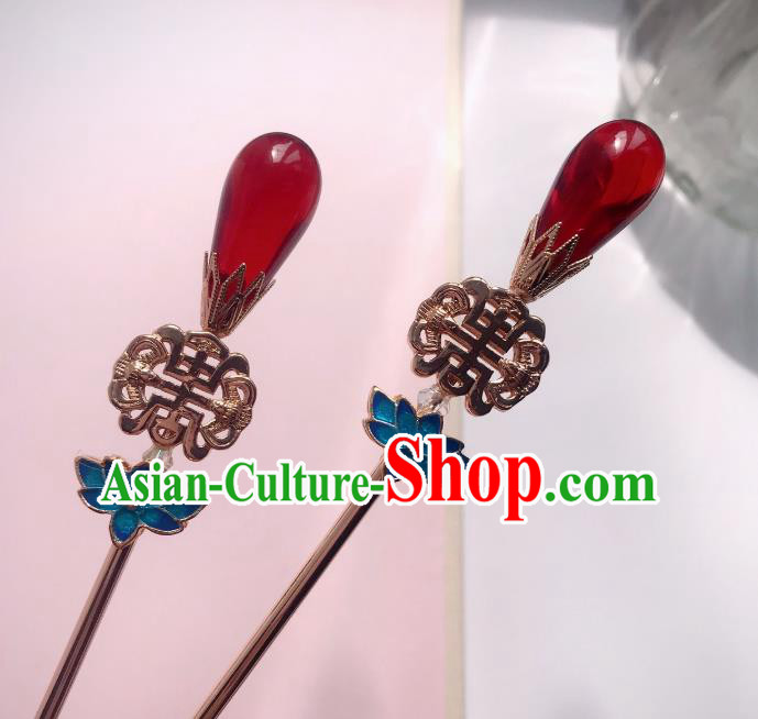 Handmade Chinese Ming Dynasty Empress Blueing Lotus Hair Clip Traditional Hair Accessories Ancient Court Golden Hairpins for Women