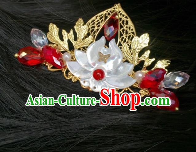 Chinese Classical Wedding Shell Lotus Hair Crown Handmade Traditional Bride Hair Accessories Hairpins