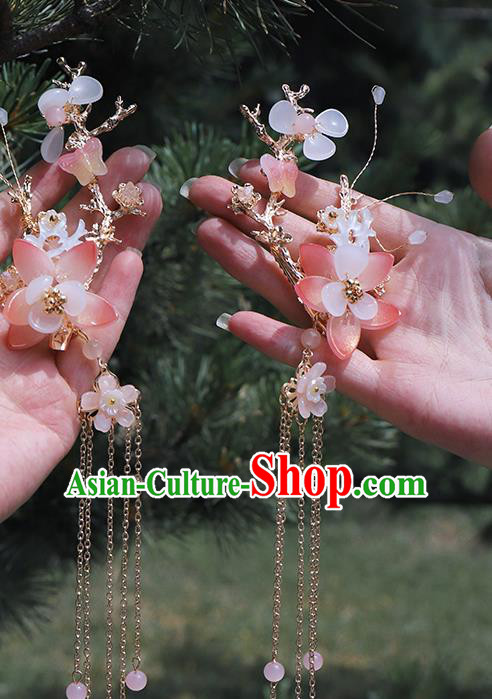 Handmade Chinese Hanfu Tassel Hair Claws Traditional Hair Accessories Ancient Princess Flower Hairpins for Women