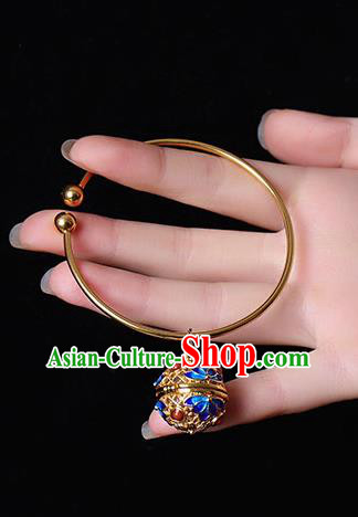 Top Grade Chinese Classical Ming Dynasty Blueing Jewelry Accessories Handmade Ancient Hanfu Golden Sachet Bracelet for Women