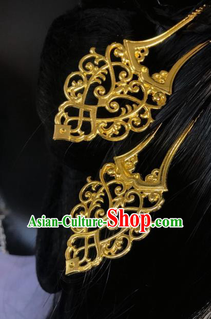 Handmade Chinese Tang Dynasty Palace Hair Clip Traditional Hair Accessories Ancient Queen Golden Hairpins for Women