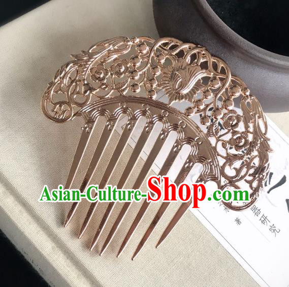 Handmade Chinese Tang Dynasty Palace Hair Comb Traditional Hair Accessories Ancient Empress Golden Hairpins for Women