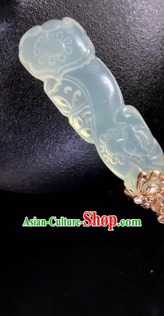 Handmade Chinese Tang Dynasty Palace Jade Hair Clip Traditional Hair Accessories Ancient Empress Golden Hairpins for Women