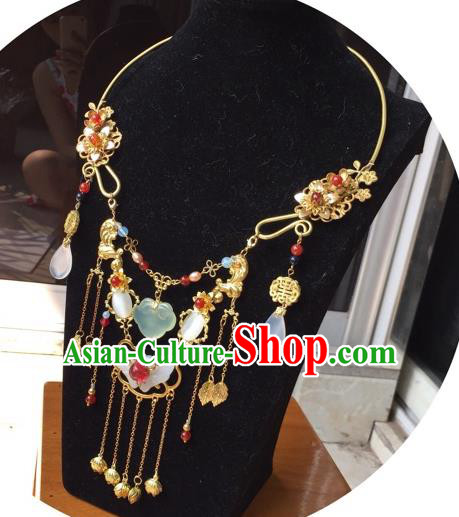 Top Grade Chinese Classical Ming Dynasty Jade Butterfly Jewelry Accessories Handmade Ancient Hanfu Bells Tassel Necklace for Women