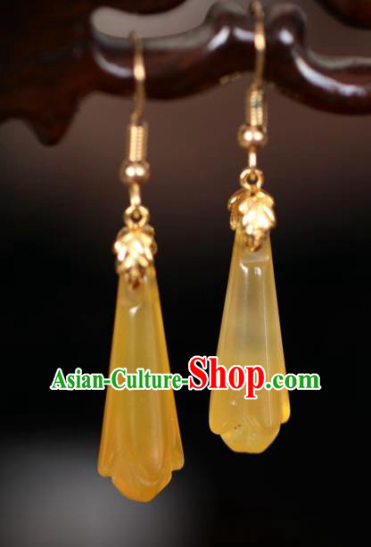 Chinese Handmade Hanfu Yellow Magnolia Earrings Traditional Ear Jewelry Accessories Classical Eardrop for Women