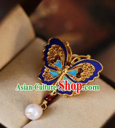 Chinese Classical Blueing Butterfly Brooch Traditional Hanfu Accessories Handmade Cheongsam Breastpin Pendant for Women