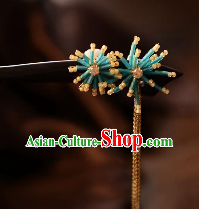 Handmade Chinese Cheongsam Ebony Hair Clip Traditional Hanfu Hair Accessories Blue Flower Hairpins for Women