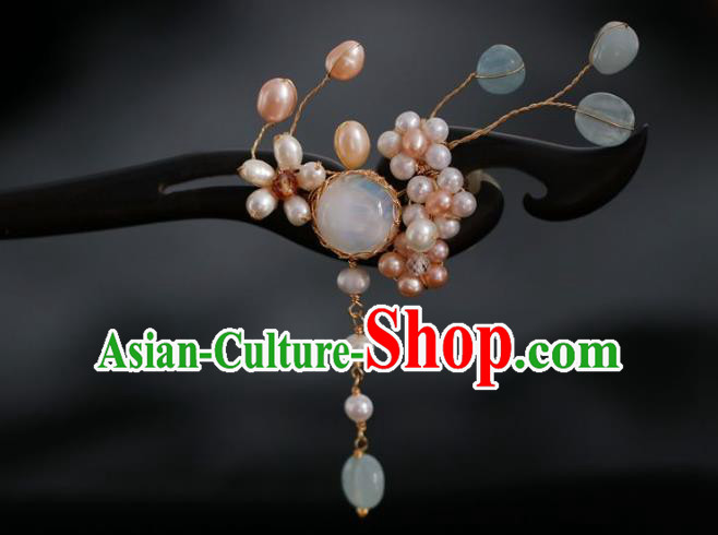 Handmade Chinese Cheongsam Pearls Hair Clip Traditional Hanfu Hair Accessories Ebony Hairpins for Women