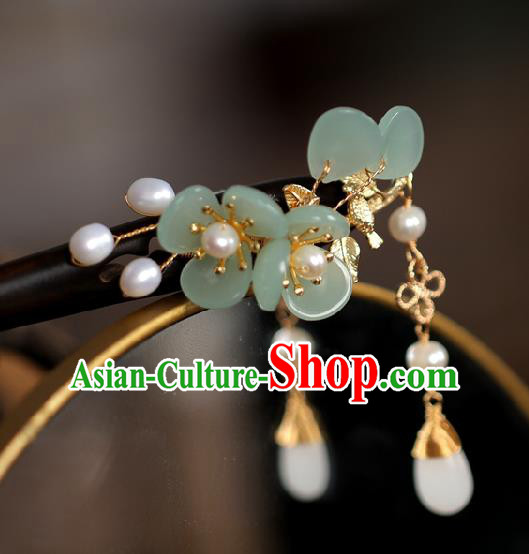 Handmade Chinese Cheongsam Ebony Hair Clip Traditional Hanfu Hair Accessories Green Plum Hairpins for Women