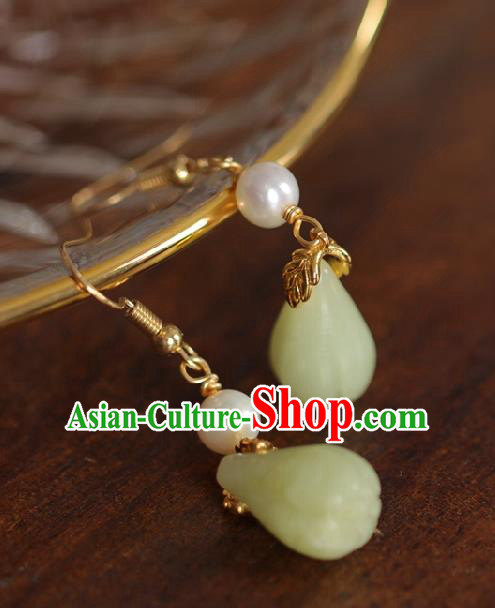 Chinese Handmade Hanfu Earrings Traditional Ear Jewelry Accessories Classical Jade Eardrop for Women