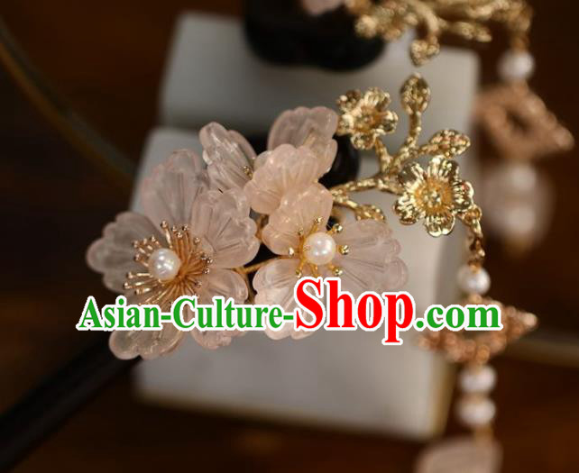 Handmade Chinese Cheongsam Ebony Hair Clip Traditional Hanfu Hair Accessories Pink Flowers Hairpins for Women