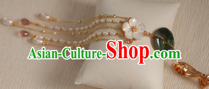 Chinese Classical Jade Ring Brooch Traditional Hanfu Accessories Handmade Cheongsam Pearls Tassel Breastpin Pendant for Women