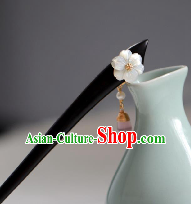 Chinese Cheongsam Ebony Hair Clip Traditional Hanfu Hair Accessories Handmade Shell Plum Hairpins for Women