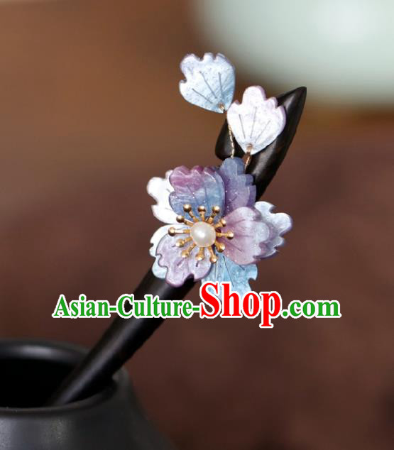 Chinese Cheongsam Purple Sakura Hair Clip Traditional Hanfu Hair Accessories Handmade Ebony Hairpins for Women