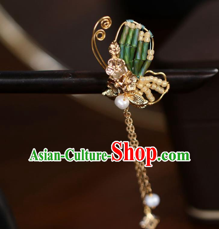 Handmade Chinese Cheongsam Ebony Hair Clip Traditional Hanfu Hair Accessories Beads Butterfly Tassel Hairpins for Women
