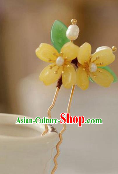 Chinese Cheongsam Yellow Flowers Hair Clip Traditional Hanfu Hair Accessories Handmade Hairpins for Women