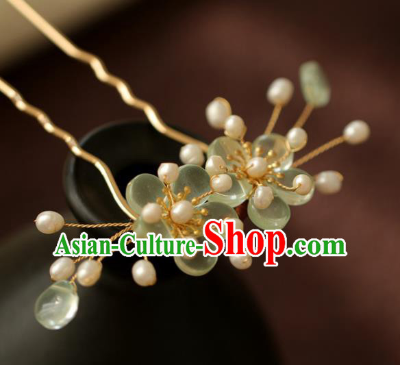 Chinese Cheongsam Green Plum Blossom Hair Clip Traditional Hanfu Hair Accessories Handmade Hairpins for Women