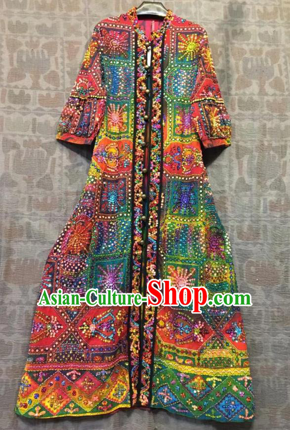 Thailand Traditional Embroidered Sequins Dress Photography Asian Thai National Beach Dress Costumes for Women