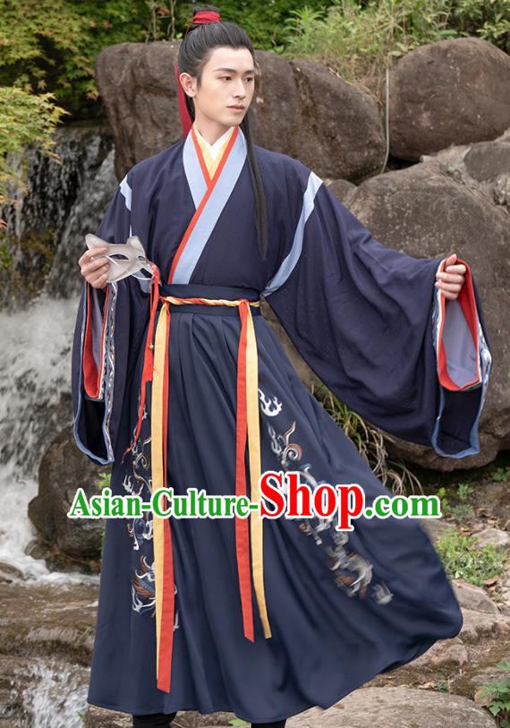 Traditional Chinese Jin Dynasty Swordsman Hanfu Apparels Ancient Young Male Historical Costumes Knight Shirt and Skirt Full Set