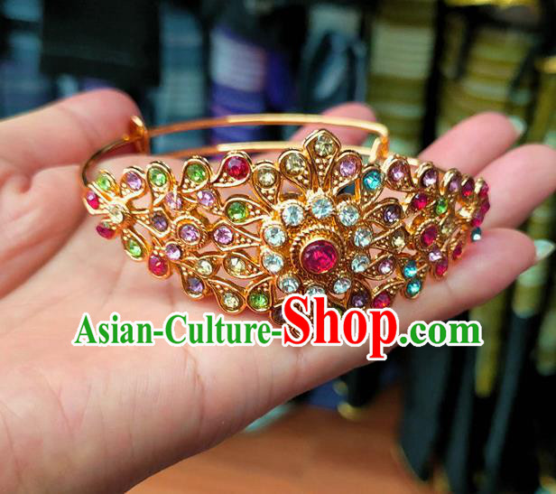 Chinese Dai Nationality Colorful Crystal Bracelet Traditional Ethnic Bangle Accessories for Women