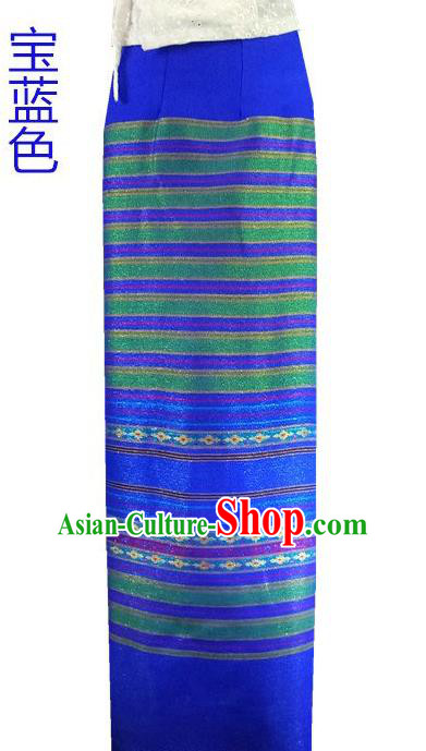 Chinese Dai Nationality Dress Beautician Costumes Traditional Dai Ethnic Royalblue Straight Skirt for Women