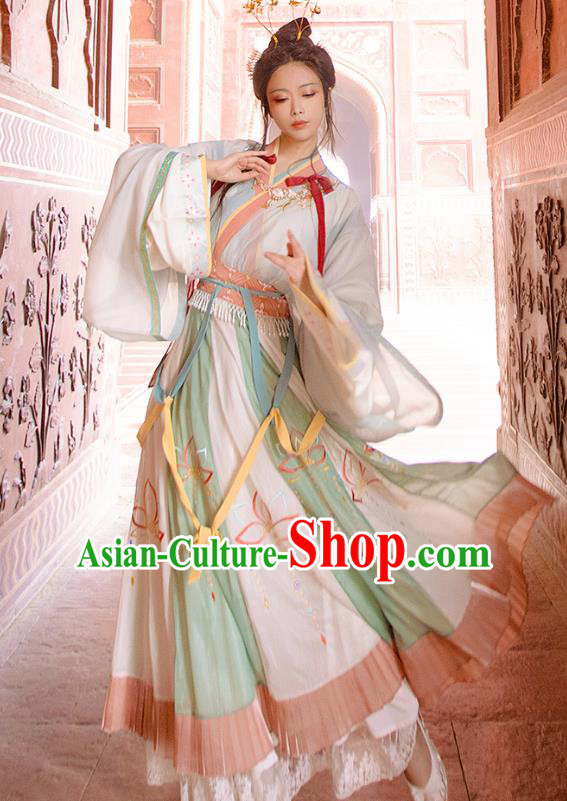 Traditional Chinese Jin Dynasty Noble Lady Hanfu Apparels Ancient Royal Princess Blouse and Skirt Historical Costumes for Women