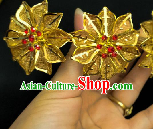 Chinese Dai Nationality Flowers Hairpin Traditional Ethnic Hair Accessories Handmade Dance Golden Hair Comb for Women