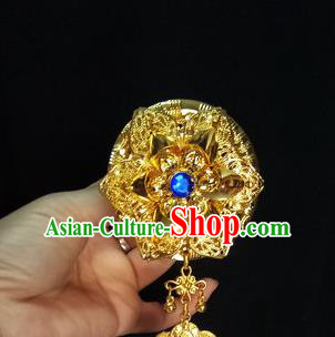 Chinese Dai Nationality Blue Crystal Hairpin Traditional Ethnic Hair Accessories Handmade Dance Golden Tassel Hair Clip for Women