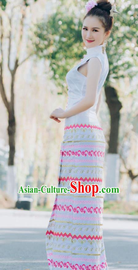 Chinese Dai Nationality Stage Performance Blouse and Straight Skirt Outfit Traditional Dai Ethnic Dance Fashion Costumes