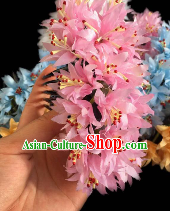 Chinese Dai Nationality Dance Pink Silk Flowers Hairpin Traditional Ethnic Hair Accessories Handmade Hair Comb for Women