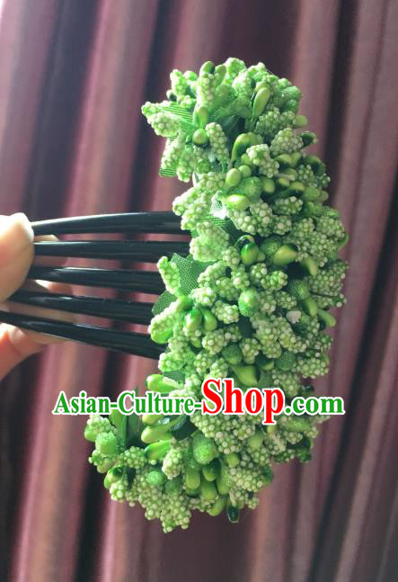 Chinese Dai Nationality Dance Hair Accessories Traditional Ethnic Handmade Green Flowers Hair Comb Hairpin for Women