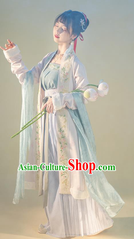 Traditional Chinese Song Dynasty Young Lady Hanfu Apparels Ancient Village Woman BeiZi Strapless and Skirt Historical Costumes Full Set