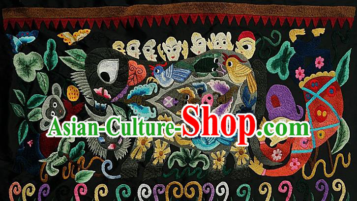 Chinese Traditional Embroidered Elephant Monkey Fabric Patches Handmade Embroidery Craft Miao Ethnic Embroidering Applique Accessories