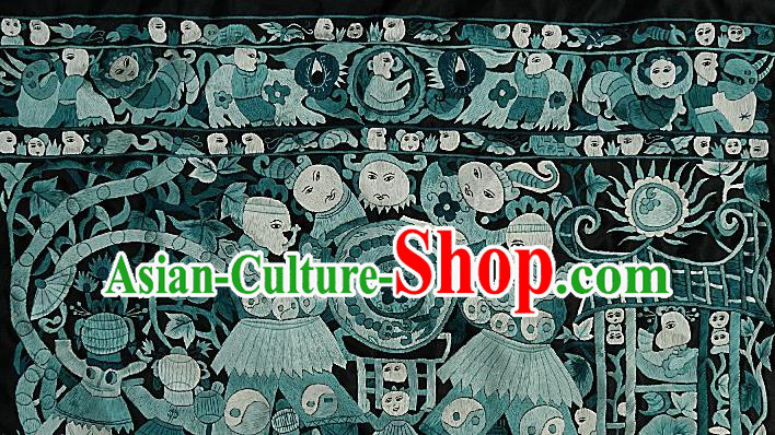 Chinese Traditional Embroidered Green Pattern Fabric Patches Handmade Embroidery Craft Miao Ethnic Embroidering Applique Accessories