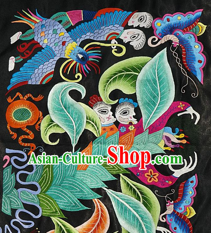 Chinese Traditional Embroidered Blue Phoenix Fabric Patches Handmade Embroidery Craft Miao Ethnic Embroidering Applique Accessories