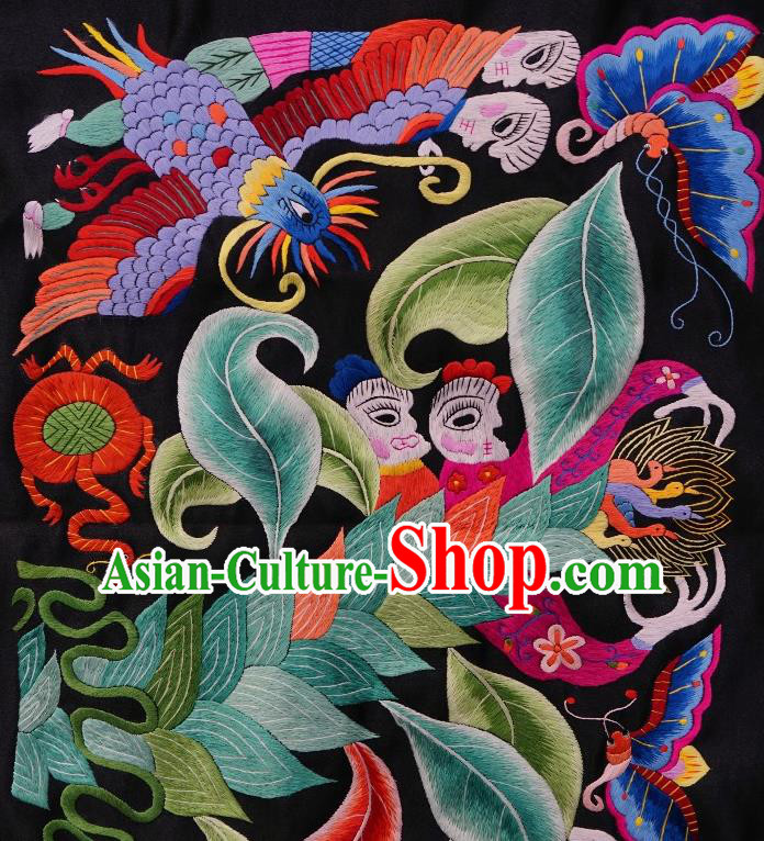 Chinese Traditional Embroidered Red Phoenix Fabric Patches Handmade Embroidery Craft Miao Ethnic Embroidering Applique Accessories