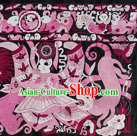 Chinese Traditional Embroidered Tiger Cock Fabric Patches Handmade Embroidery Craft Embroidering Pink Applique Miao Ethnic Accessories